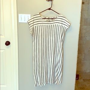 Mystree white/grey stripe shirt dress pockets L